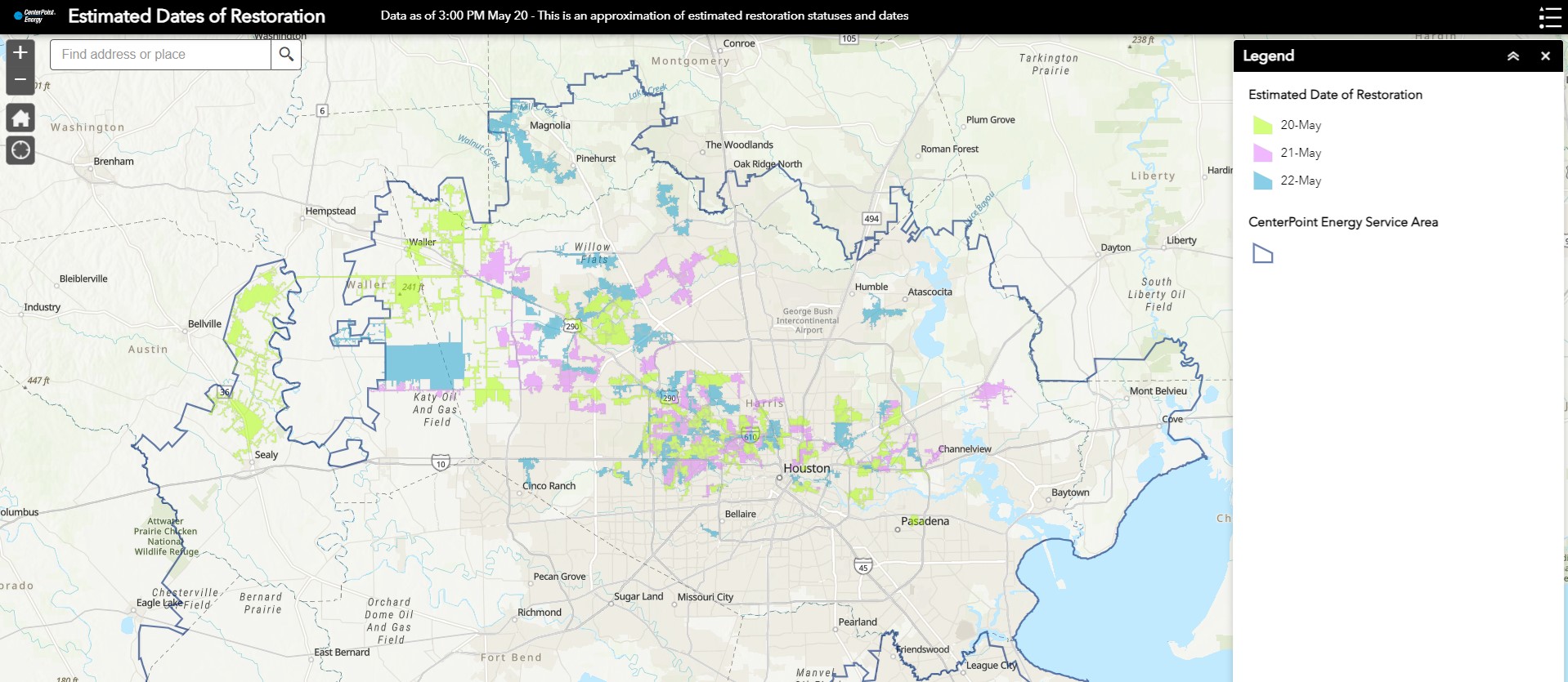 CenterPoint's restoration map is now searchable