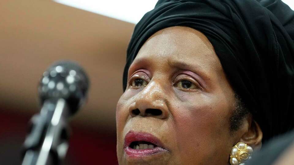 U.S. Congresswoman Sheila Jackson Lee speaks during a press conference regarding to recovery and assistance from last week’s storms Tuesday, May 21, 2024 at Fondé Community Center in Houston. Whitmire and Jackson Lee competed in the mayoral race in last year’s election.