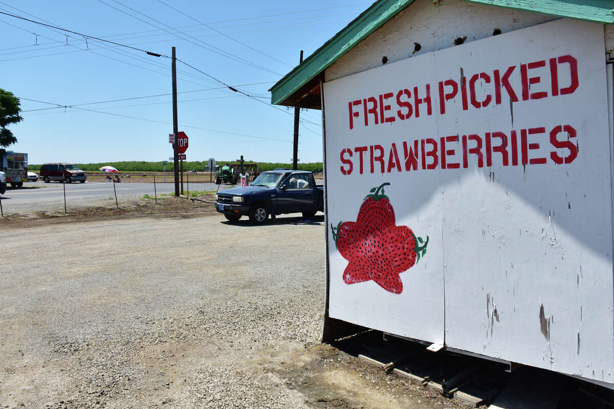 The exterior of Phan's Strawberries just outside Visalia, Calif. on May 7, 2024. 