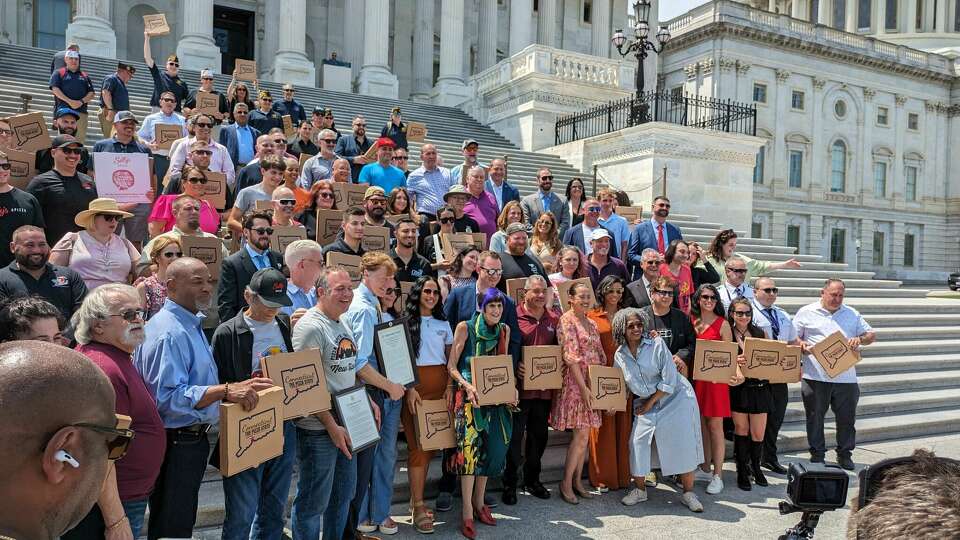 Pizza makers from across Connecticut stopped at the U.S. Capitol in Washington, D.C., on May 22, 2024, to celebrate New Haven being the Pizza Capital of the United States. U.S. Rep. Rosa DeLauro read a portion of a proclamation that she will read into the record in Congress. 