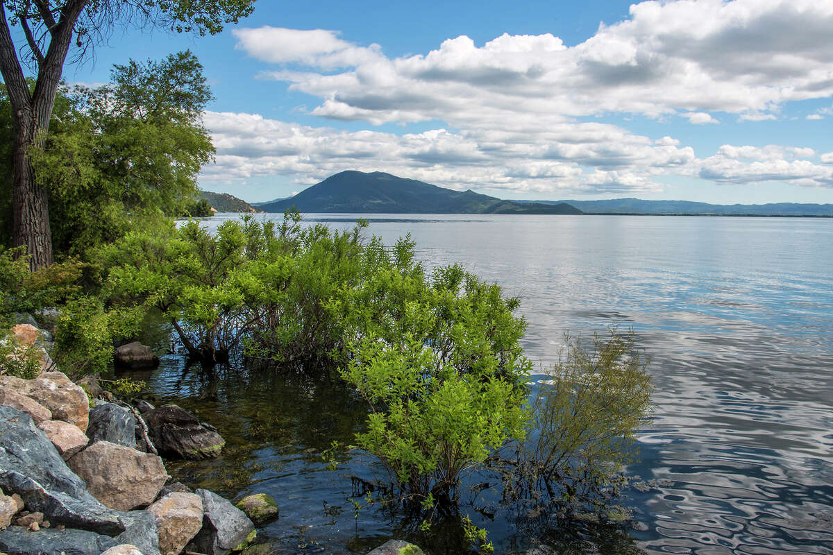 Mount Konocti rises above Clear Lake. 