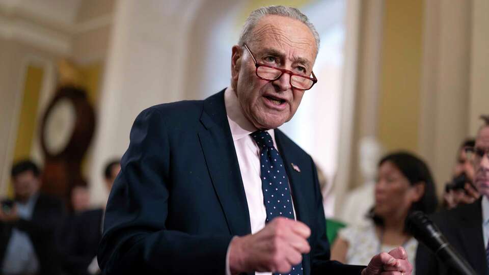 Senate Majority Leader Chuck Schumer, D-N.Y., speaks to reporters following a Democratic strategy session, at the Capitol in Washington, Tuesday, May 21, 2024. Schumer is planning to take another vote Thursday on border security and immigration legislation that Republicans blocked in February.