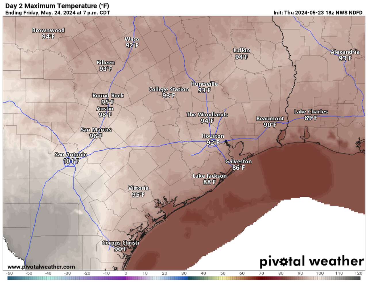 High temperatures on Friday across Houston will be about 5 degrees above normal and the heat index will climb to the century mark. 