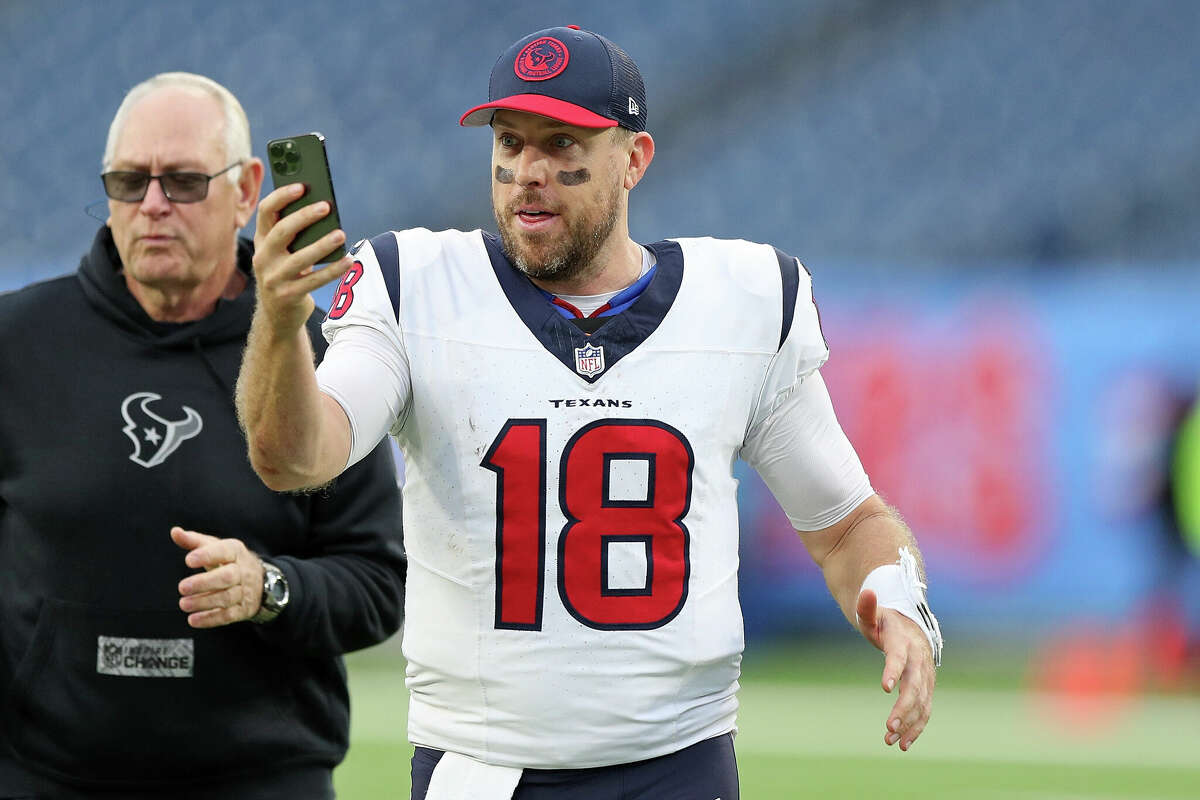 Case Keenum #18 of the Houston Texans after the game against the Tennessee Titans at Nissan Stadium on December 17, 2023 in Nashville, Tennessee.