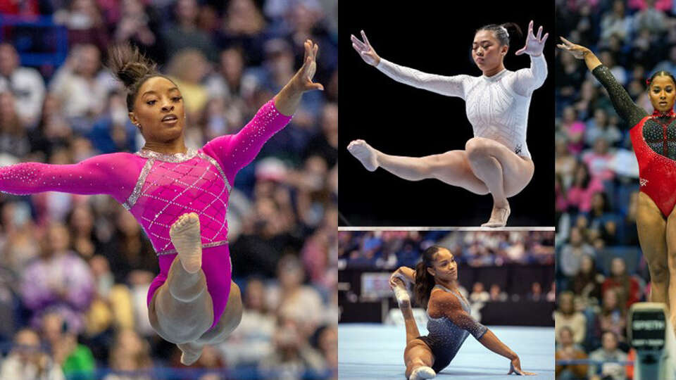 Suni Lee (top middle), Shilese Jones (bottom middle) and Jordan Chiles (far right). Who will join Simone Biles on the U.S. women's gymnastics team?