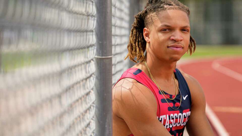 All-Greater Houston Boys Track Athlete of the Year Jelani Watkins, senior at Atascocita High School, poses for a photograph Friday, May 24, 2024 in Houston.