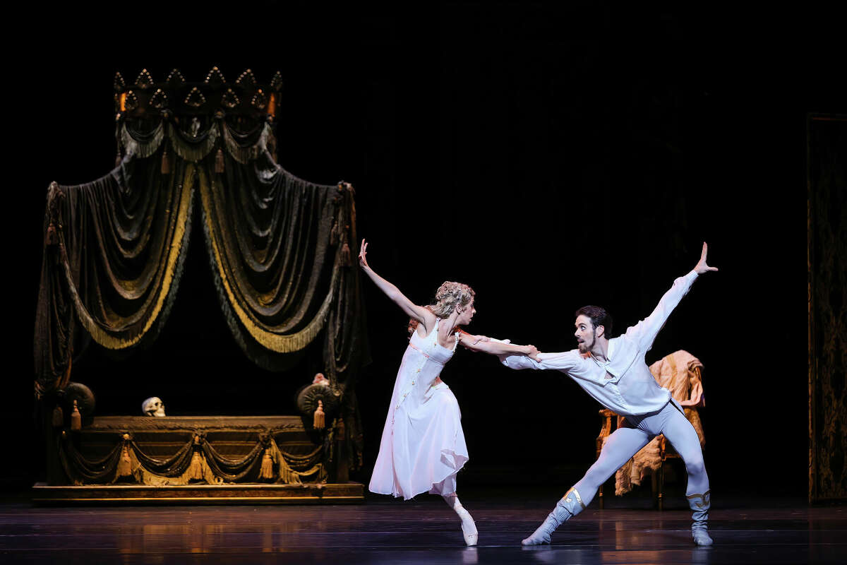 Houston Ballet First Soloist Mónica Gómez as Princess Stéphanie and Principal Connor Walsh as Crown Prince Rudolf in Sir Kenneth MacMillan's 'Mayerling' . Photo by Amitava Sarkar (20 24 ). Courtesy of Houston Ballet