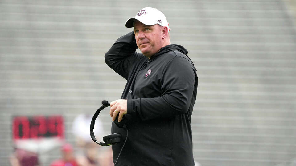 Texas A&M Aggies head coach Mike Elko during the first half of Texas A&M’s spring Maroon and White game at Kyle Field on Saturday, April 20, 2024, in College Station.