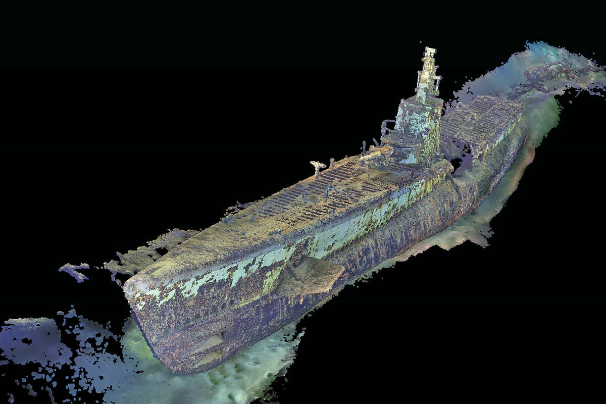 4D photogrammetry model of USS Harder (SS 257) wreck site by The Lost 52. The Lost 52 Project scanned the entire boat and stitched all the images together in a multi-dimensional model used to study and explore the site. 