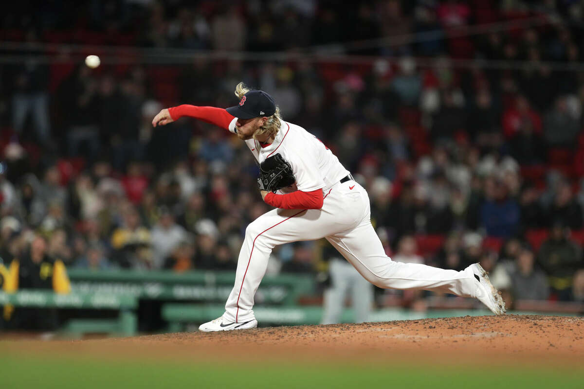 Kaleb Ort #61 of the Boston Red Sox delivers a pitch during the eighth inning against the Pittsburgh Pirates at Fenway Park on April 03, 2023 in Boston, Massachusetts.