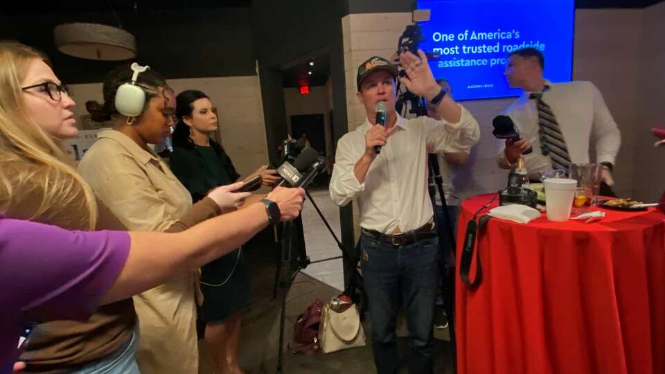 Texas Speaker Dade Phelan meets with supporters at a Runoff Election Night Party on May 28, 2024.