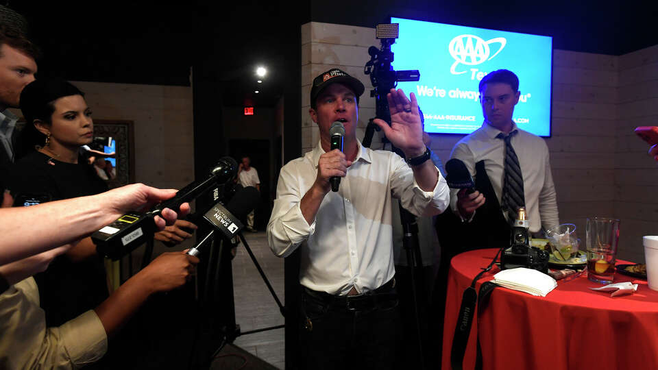 Speaker of the House and presumptive run-off winner in the District 21 Representative race Dade Phelan is celebrated by supporters at his election party at JW's Patio. Photo made Tuesday, May 28, 2024 Kim Brent/Beaumont Enterprise