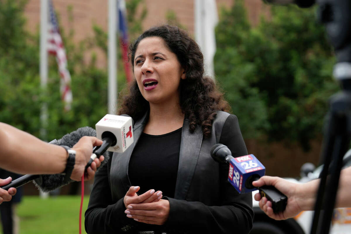 HOUSTON, TEXAS - MAY 1: Harris County Judge Lina Hidalgo confirms she's running for a third term. (Yi-Chin Lee/Houston Chronicle via Getty Images)