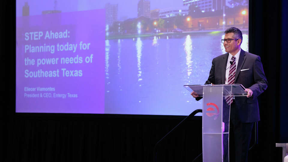 Entergy Texas President and CEO Eli Viamontes announces strategic plan to keep Southeast Texas a STEP Ahead of growing energy needs at Southeast Texas Energy Leadership Summit.