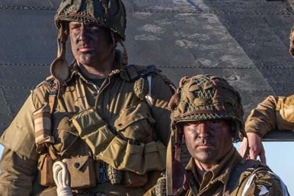 Pictured left are Austin Smith, of Conroe, and Aaron Slagle. They are members of The WWII Airborne Demonstration Team that will participate in the 80th anniversary D-Day observations next week in Normandy.