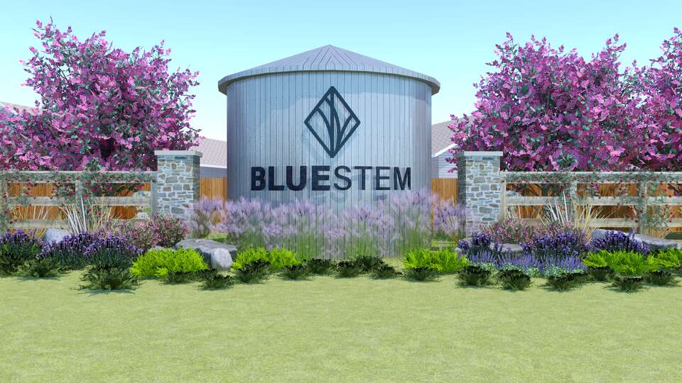 A rendering of the main entryway at Bluestem, a 356-acre master-planned community underway in Brookshire, west of Katy and Houston.