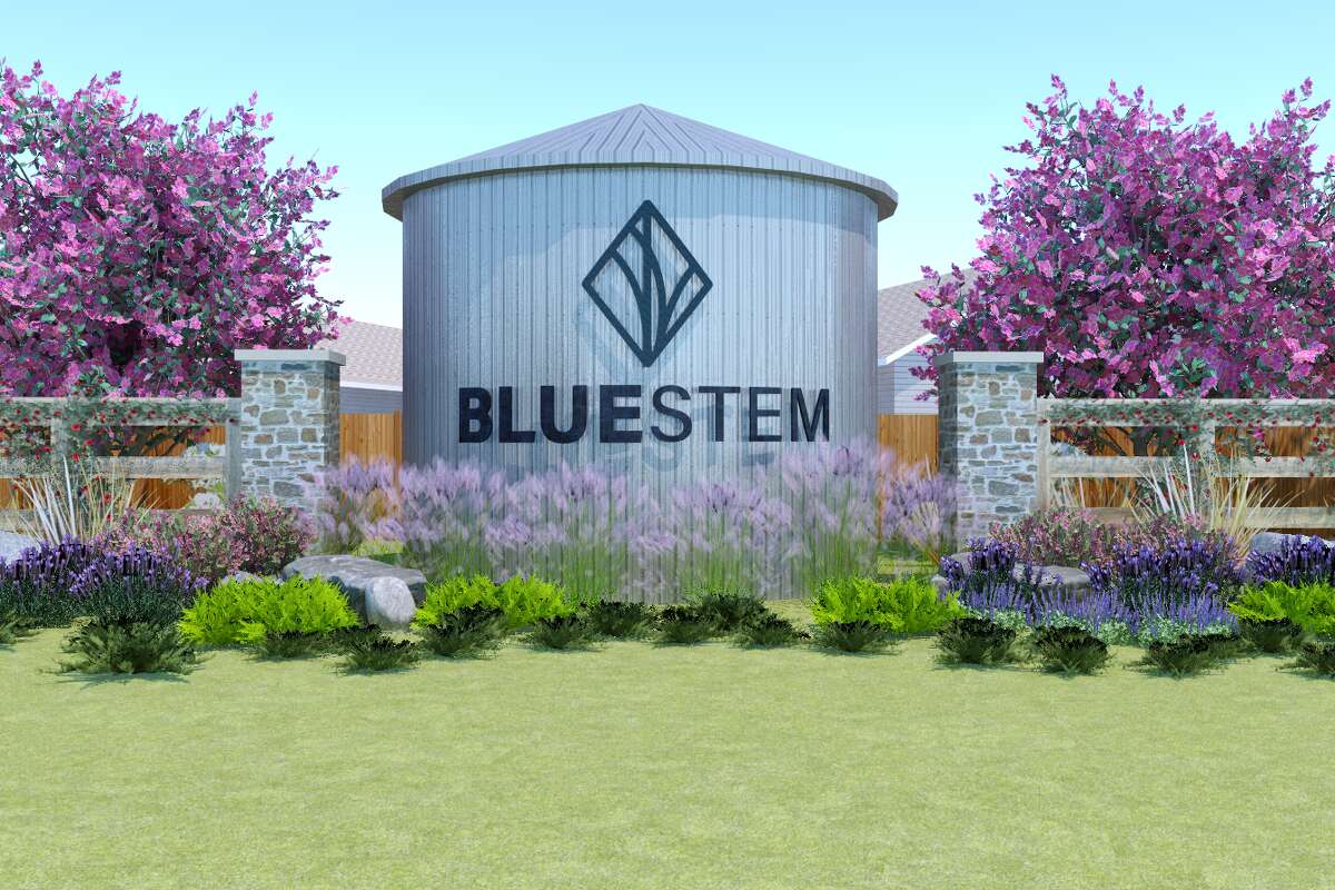 A rendering of the main entryway at Bluestem, a 356-acre master-planned community underway in Brookshire, west of Katy and Houston.