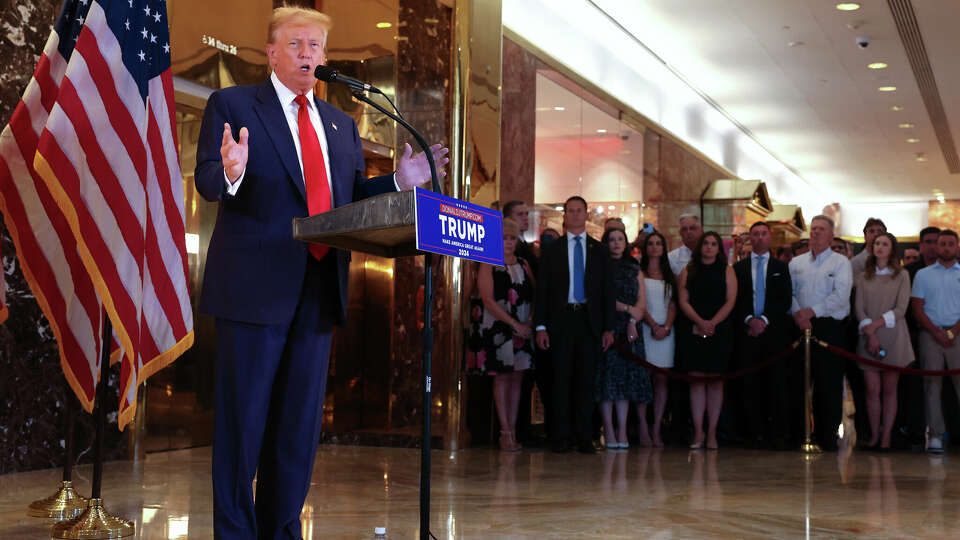 *** BESTPIX *** NEW YORK, NEW YORK - MAY 31: Former U.S. President Donald Trump holds a press conference following the verdict in his hush-money trial at Trump Tower on May 31, 2024 in New York City. A New York jury found Trump guilty Thursday of all 34 charges of covering up a $130,000 hush money payment to adult film star Stormy Daniels to keep her story of their alleged affair from being published during the 2016 presidential election. Trump is the first former U.S. president to be convicted of crimes. (Photo by Spencer Platt/Getty Images)