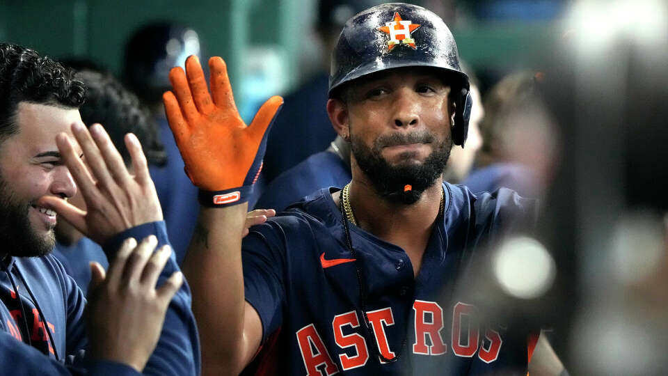 Houston Astros first baseman Jose Abreu (79) celebrates after hitting a home run against Minnesota Twins starting pitcher Joe Ryan during the second inning of an MLB baseball game at Minute Maid Park on Saturday, June 1, 2024, in Houston.