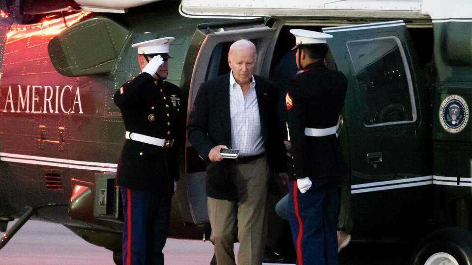 President Joe Biden arrives on Marine One at Delaware Air National Guard Base in New Castle, Del., Sunday, June 2, 2024.