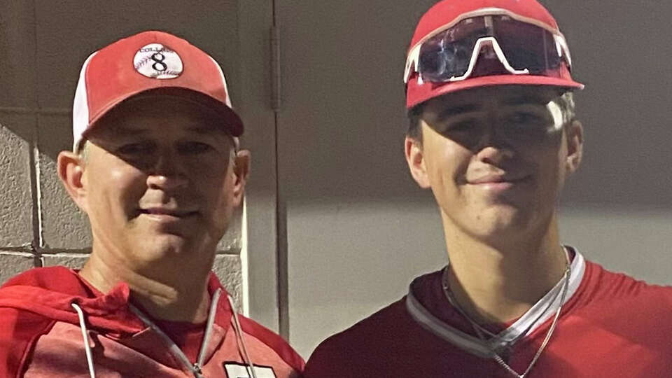 Former Astros pitcher Chris Sampson, left, is pictured with his son, Tomball sophomore pitcher C.J. Sampson.