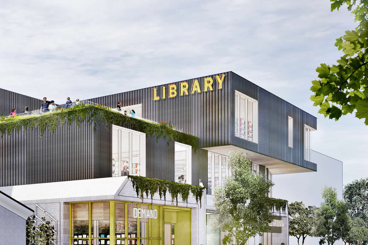 A 2020 rendering of the Montrose Collective will have more than 150,000 square feet of office space, retail, restaurants and the new public library.