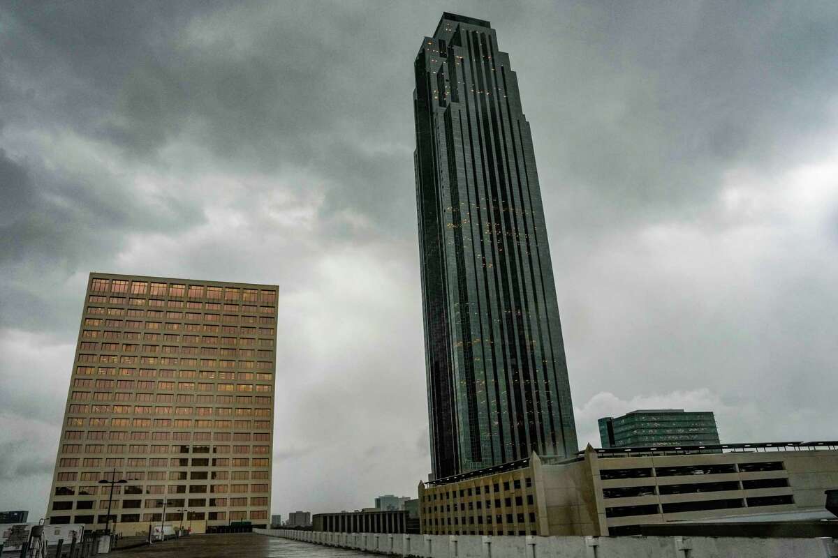 Rain falls over Houston on Wednesday, June 5, 2024.