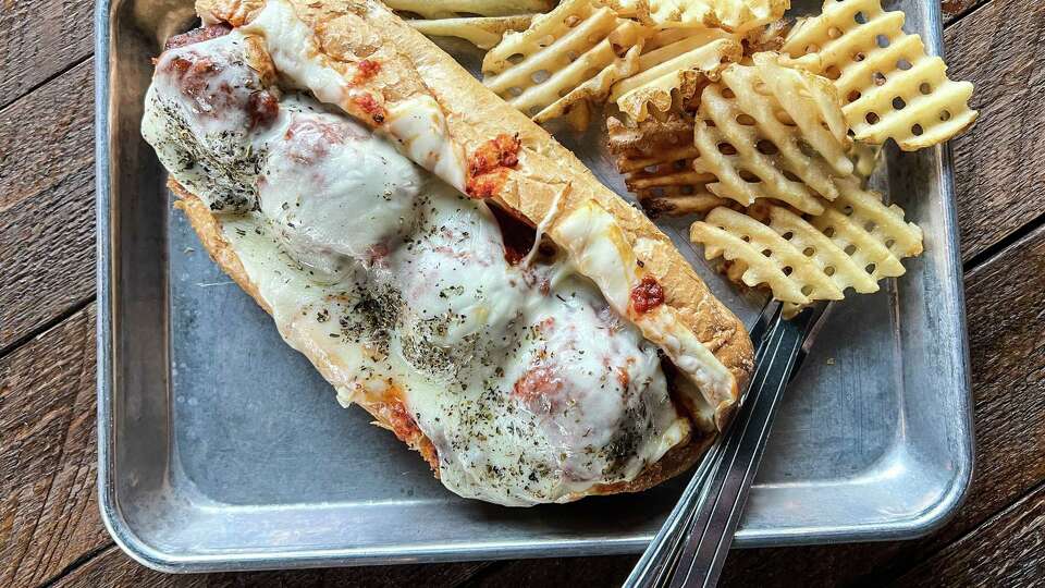 Italian-style smoked meatball sub at Brett's BBQ Shop, Katy