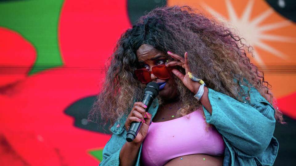 Singer Kam Franklin eyes the crowd during The Suffers set at the BottleRock Napa Valley music festival in Napa, Calif., on Saturday, May 28, 2022.