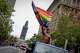 Christian Danter of Mistr waves a Pride flag as hundreds of thousands gather to celebrate the LGBTQ community during the S.F. Pride Parade on Sunday, June 25, 2023. This year the parade had an extra emphasis on protests amid efforts to restrict rights nationwide.