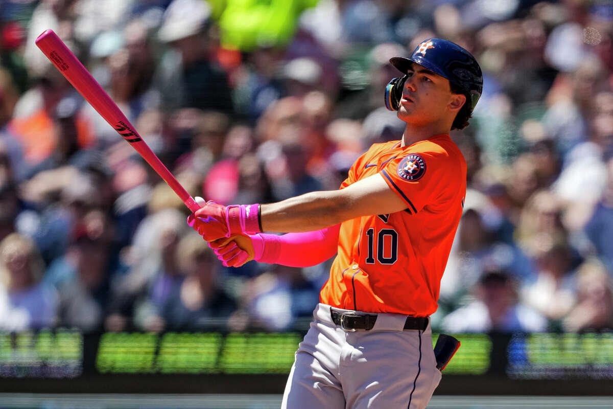 Joey Loperfido #10 of the Houston Astros at bat against the Detroit Tigers at Comerica Park on May 12, 2024 in Detroit, Michigan.