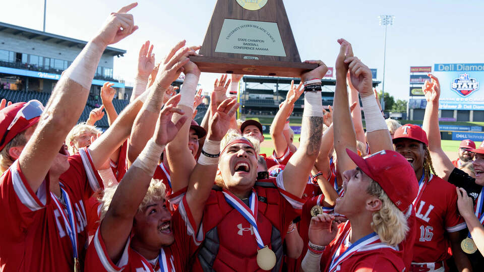 Tomball players celebrate after defeating Pearland 4-1 in the Class 6A state championship during the UIL State Baseball Championships at Dell Dimond, Saturday, June 8, 2024, in Round Rock.