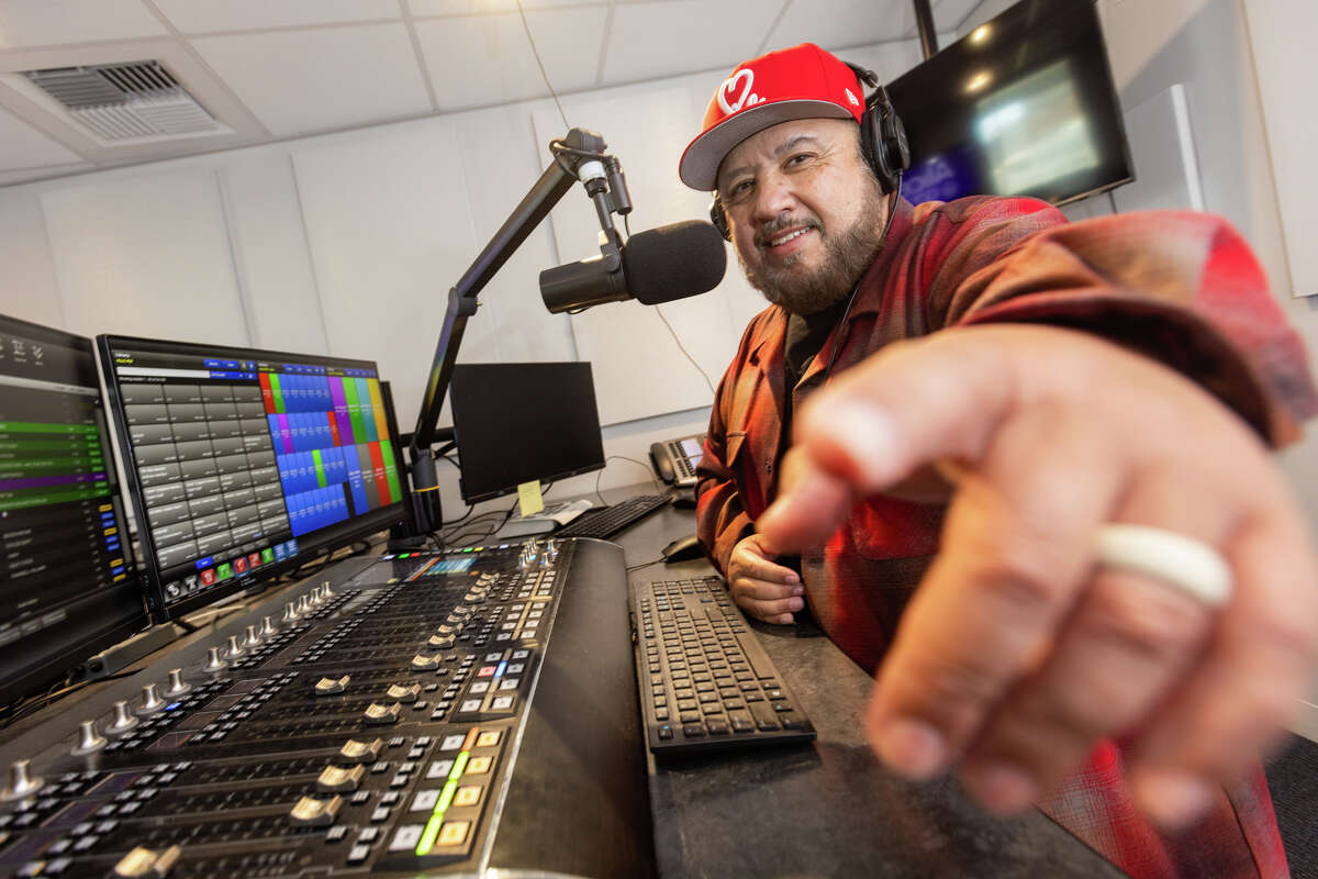 Radio on-air personality Chuy Gomez at the 102 JAMS studio in San Francisco, Calif. on June 11, 2024.