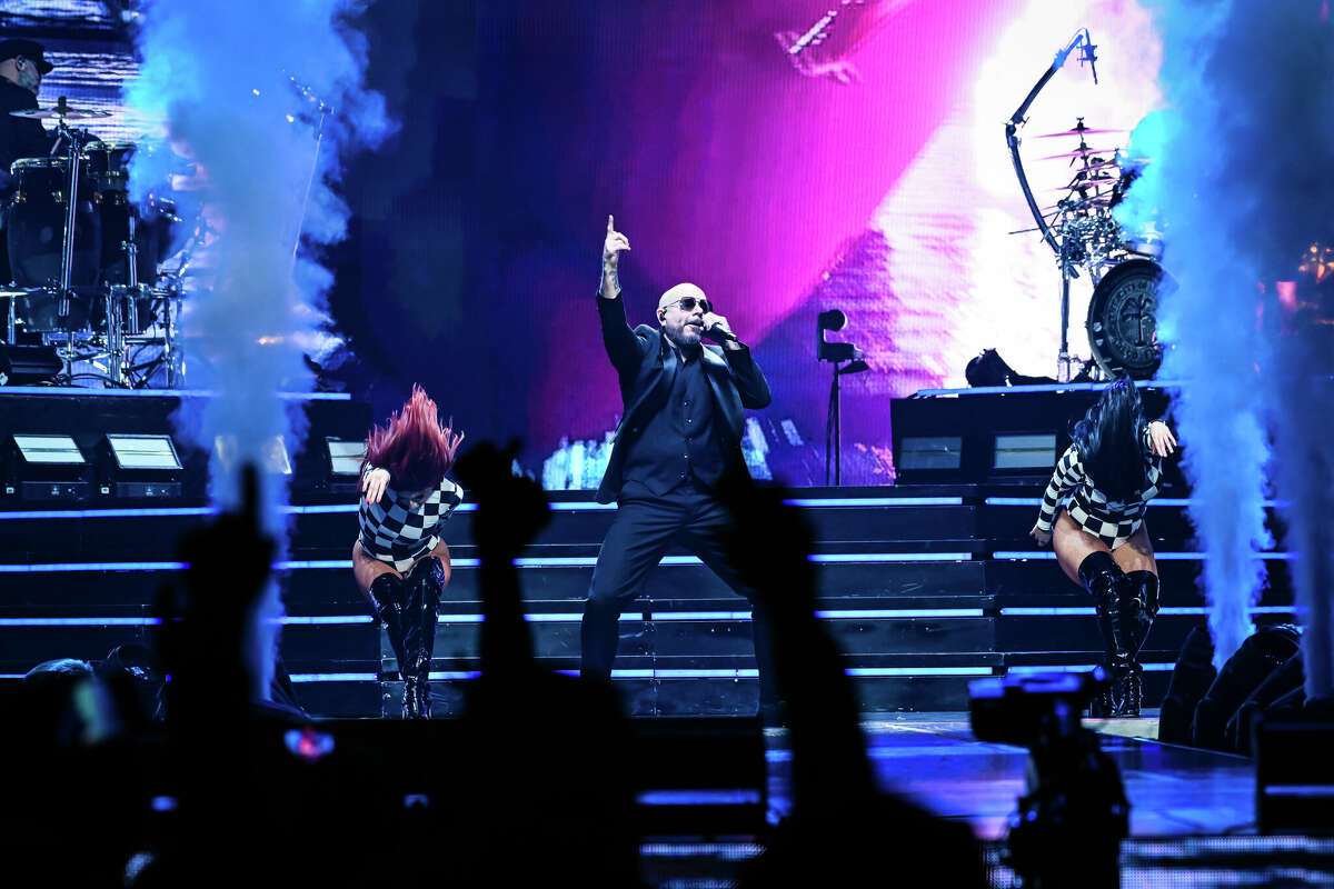 Pitbull performs during The Trilogy Tour at Bridgestone Arena on February 28, 2024 in Nashville, Tennessee. 