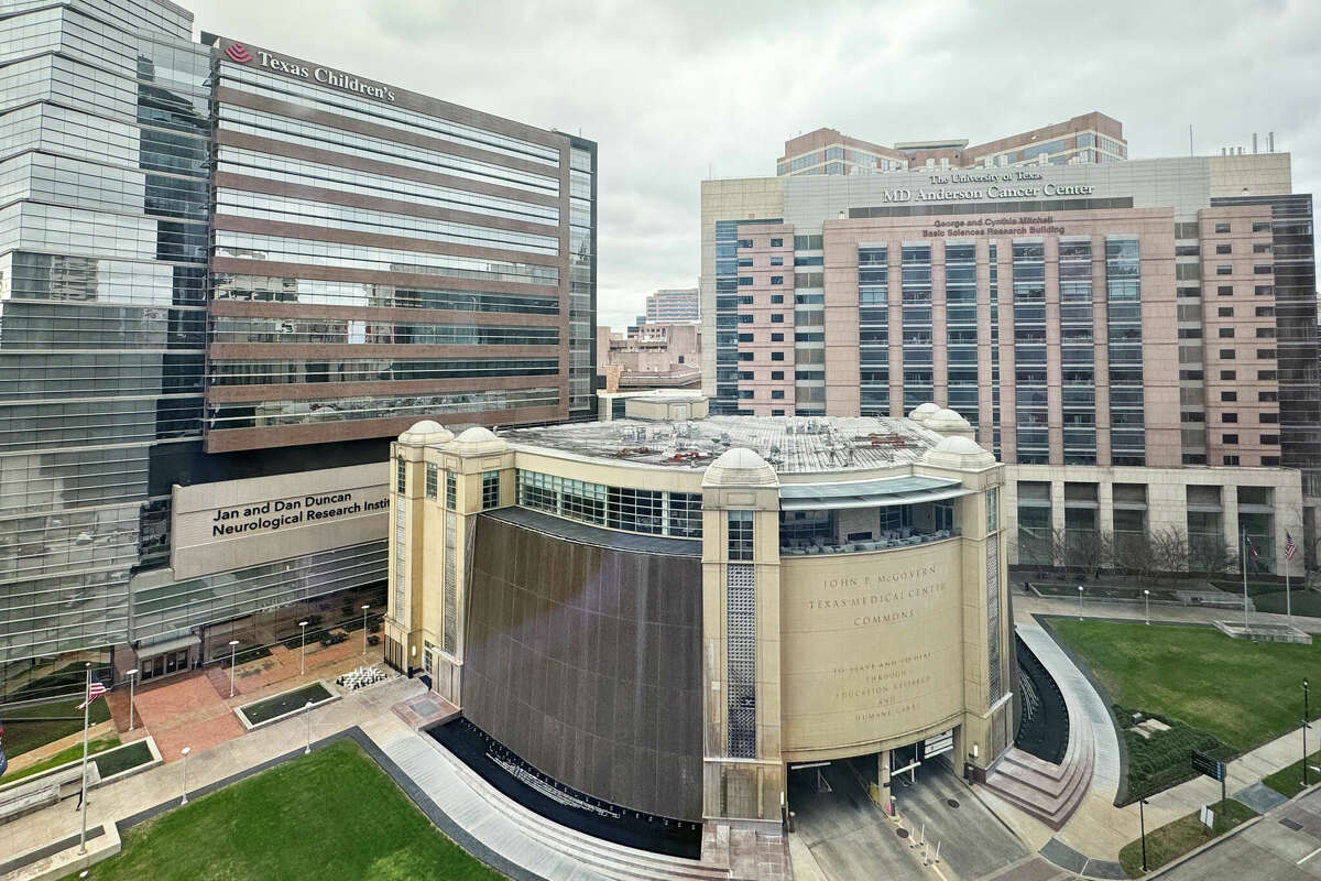 HOUSTON, TEXAS - FEBRUARY 7: Texas Childrens Hospital, MD Anderson Cancer Center and the John P. McGovern Texas Medical Center Commons are seen, Wednesday, Feb. 7, 2024, in Houston. (Jason Fochtman/Houston Chronicle via Getty Images)