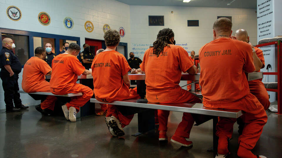 Inmates seen inside the Harris County Jail on Thursday, Jan. 14, 2021, in Houston.