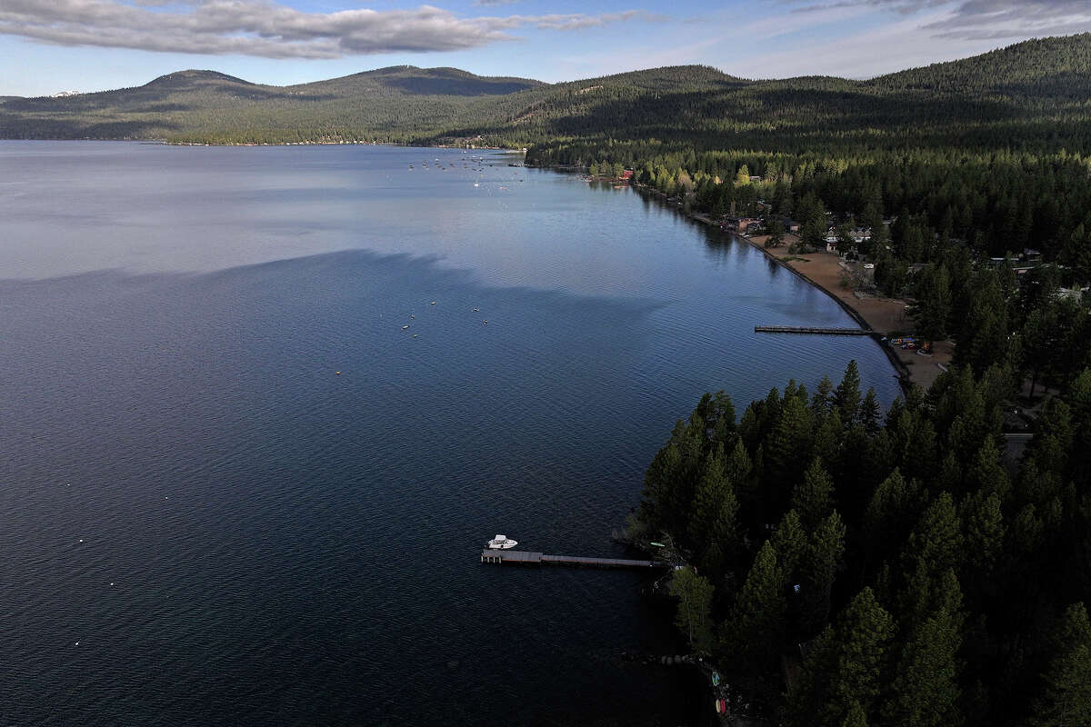 An aerial view of Lake Tahoe on May 23, 2024 in Kings Beach, California.