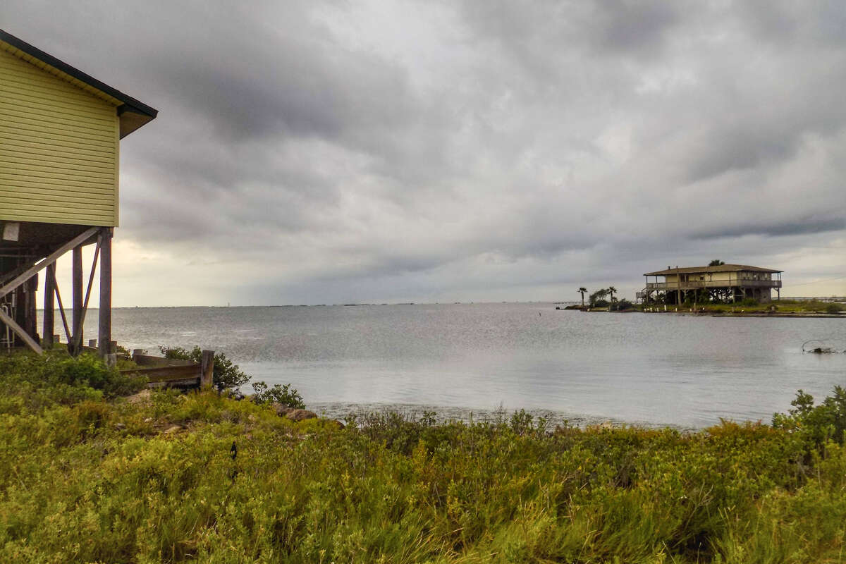 Rain bands from Hurricane Hanna over Corpus Christi, Texas USA with homes in background and foreground.