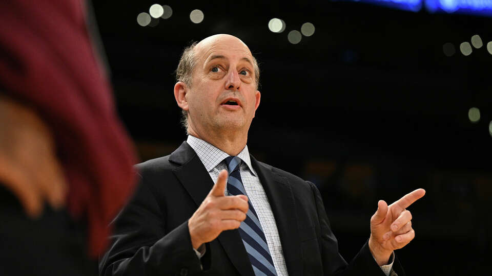 ESPN analyst Jeff Van Gundy looks on prior to a game between the New York Knicks and Los Angeles Lakers on March 12, 2023 at the Lakers' Crypto.com Arena. Los Angeles.