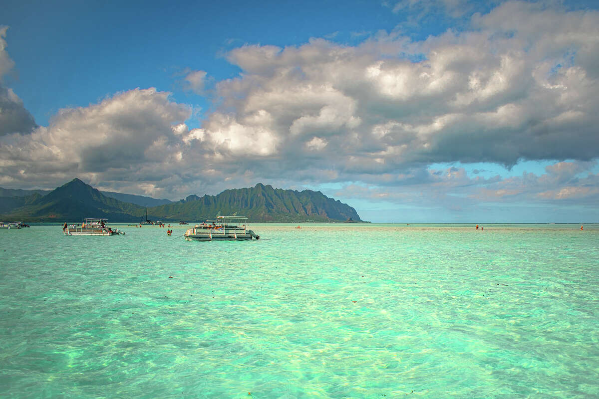 Water level shot of the Kaneohe Bay sandbar.