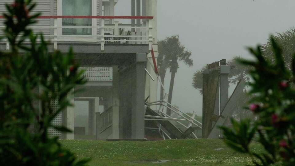 A balcony collapse outside a home that lead to Susan Farb Morris' death is photographed Tuesday, June 18, 2024 on West End in Galveston.