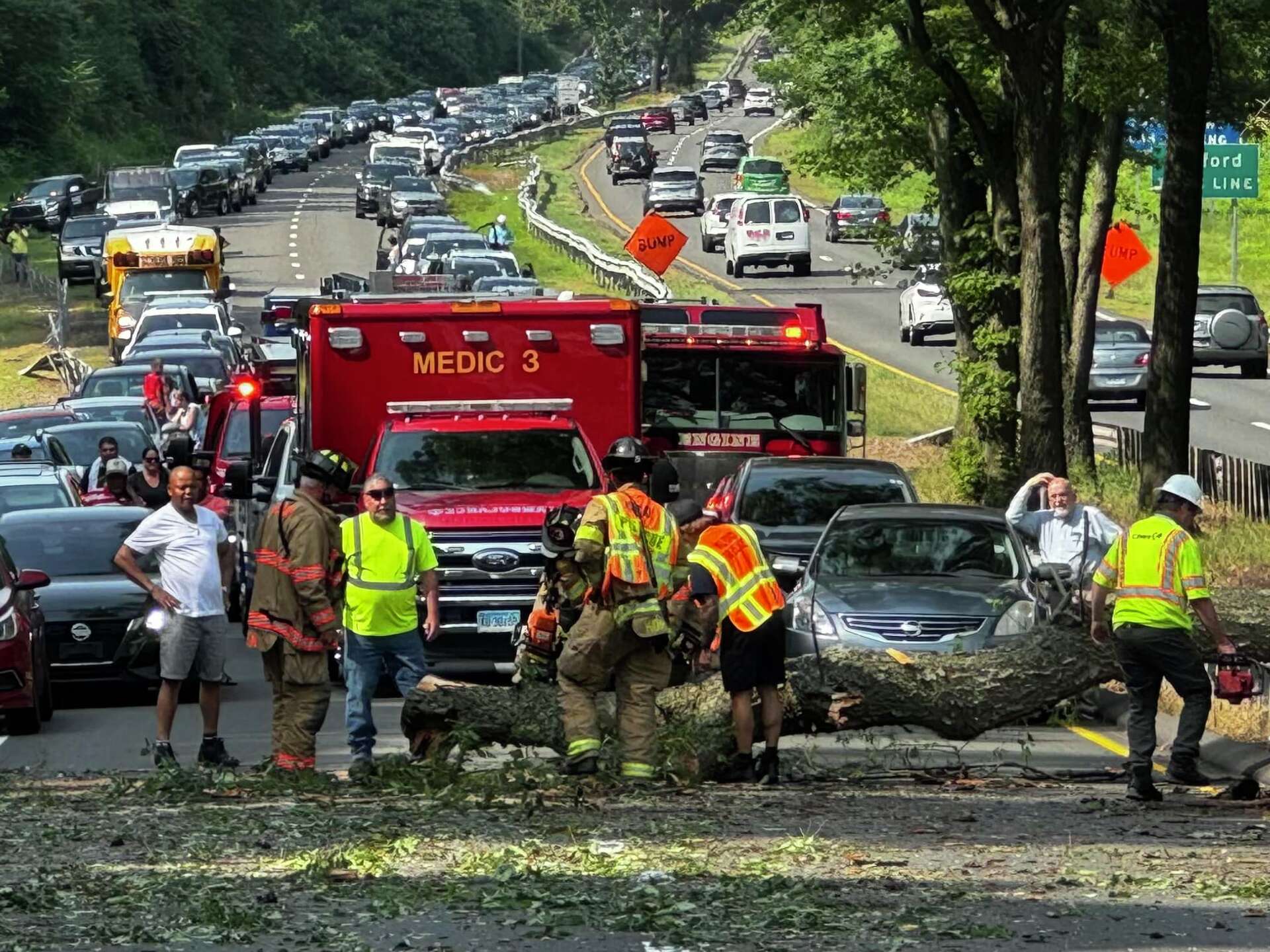 Downed tree on Route 15 in Orange sends two to hospital, officials say