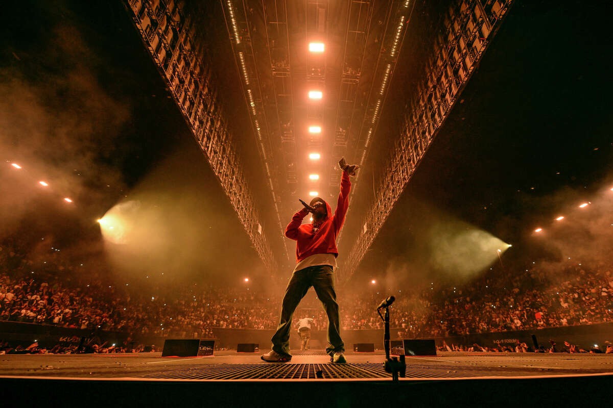 INGLEWOOD, CALIFORNIA - JUNE 19: Kendrick Lamar performs onstage during The Pop Out â Ken & Friends Presented by pgLang and Free Lunch at The Kia Forum on June 19, 2024 in Inglewood, California. (Photo by Timothy Norris/Getty Images for pgLang, Amazon Music, & Free Lunch)