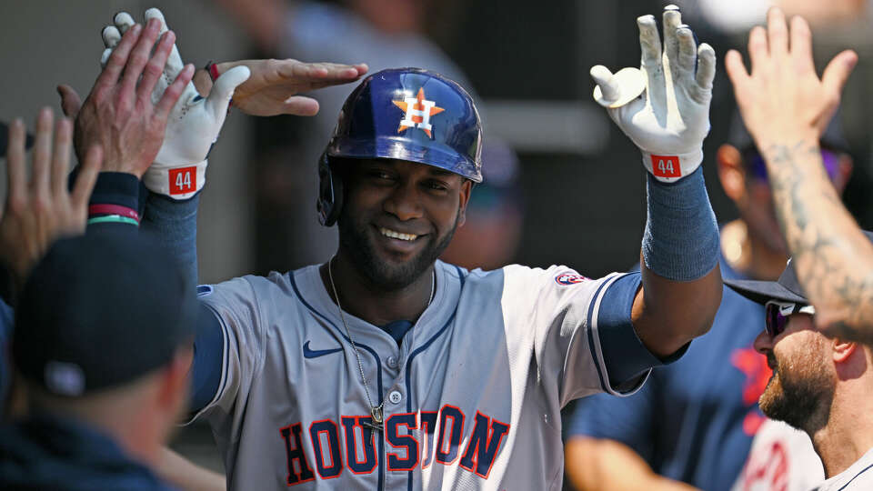 Yordan Alvarez #44 of the Houston Astros celebrates after the home run in the first inning off Chris Flexen of the Chicago White Sox at Guaranteed Rate Field on June 20, 2024 in Chicago, Illinois. (Photo by Quinn Harris/Getty Images)