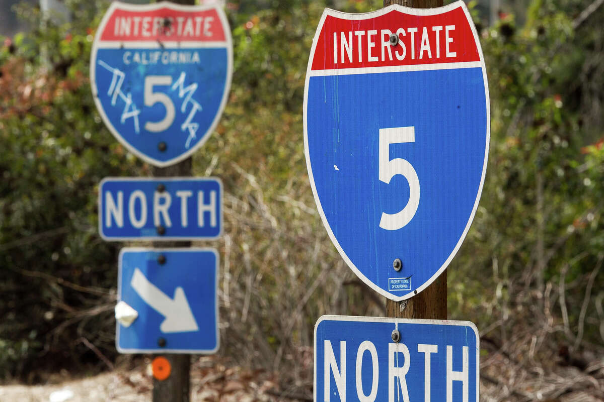 California Interstate 5 signs in Los Angeles Calif., Feb. 6, 2014.