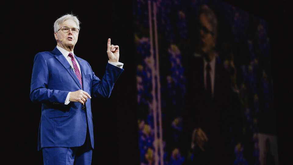 Lieutenant Governor of Texas Dan Patrick was seen giving remarks to republican delegates from Texas on the first day of the Texas GOP Convention on May 23, 2024, in San Antonio, Texas.