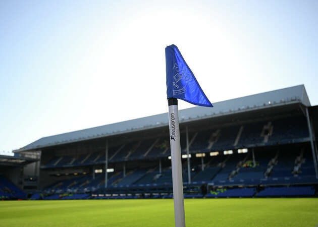 General view inside the stadium as a detailed view of an Everton corner flag is seen prior to the Premier League match between Everton FC and Liverpool FC at Goodison Park on April 24, 2024 in Liverpool, England.