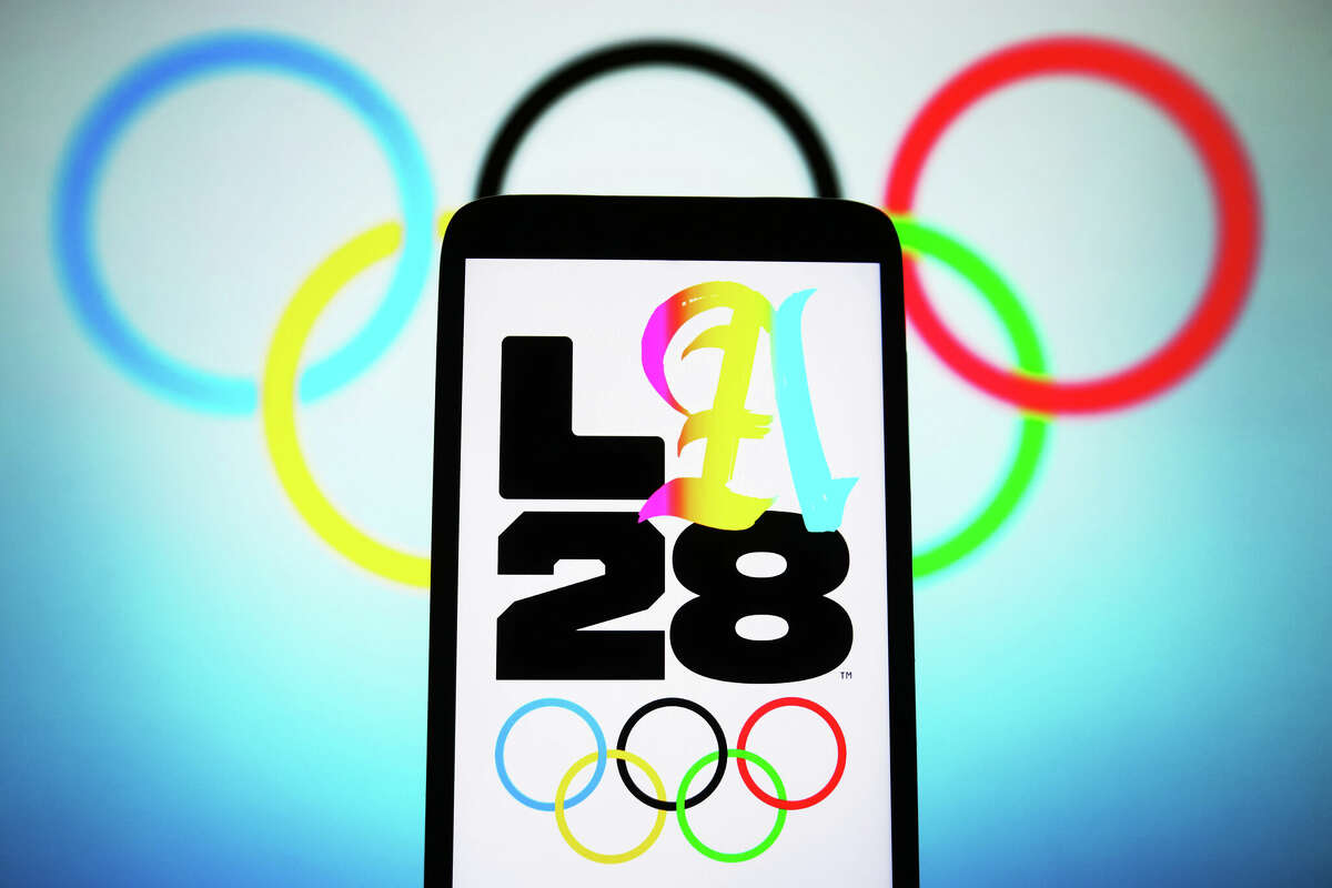 In this photo illustration, Los Angeles 2028 Olympic Games (2028 Summer Olympics) logo is seen on a smartphone screen.