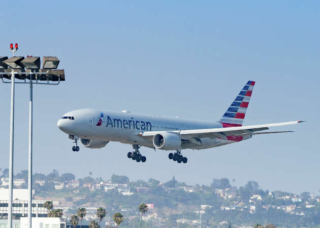 American Airlines Boeing 777-223 arrives at Los Angeles International Airport during Memorial Day weekend on May 24, 2024 in Los Angeles, California.