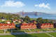 An aerial view of the Golden Gate Bridge and the Presidio.